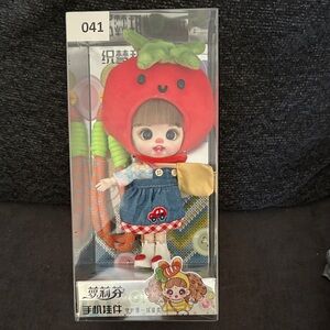Strawberry-Themed Doll with Denim Outfit